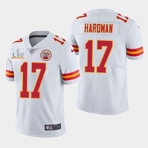 Men's Kansas City Chiefs #17 Mecole Hardman White NFL 2021 Super Bowl LV Stitched Jersey